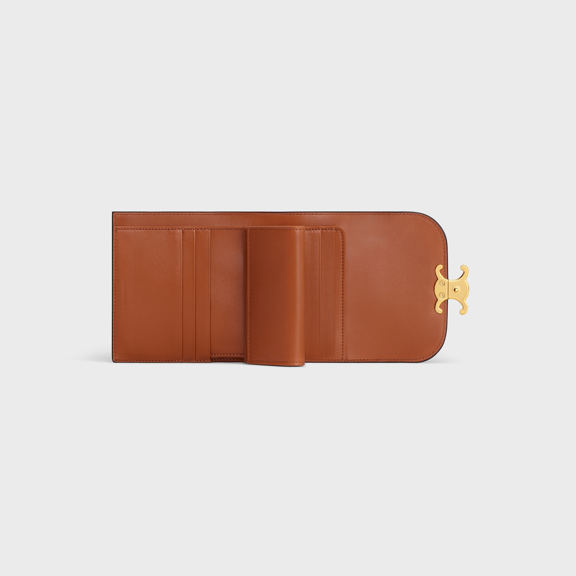 SMALL FLAP WALLET TRIOMPHE IN TEXTILE AND CALFSKIN NATURAL / TAN - Image 4